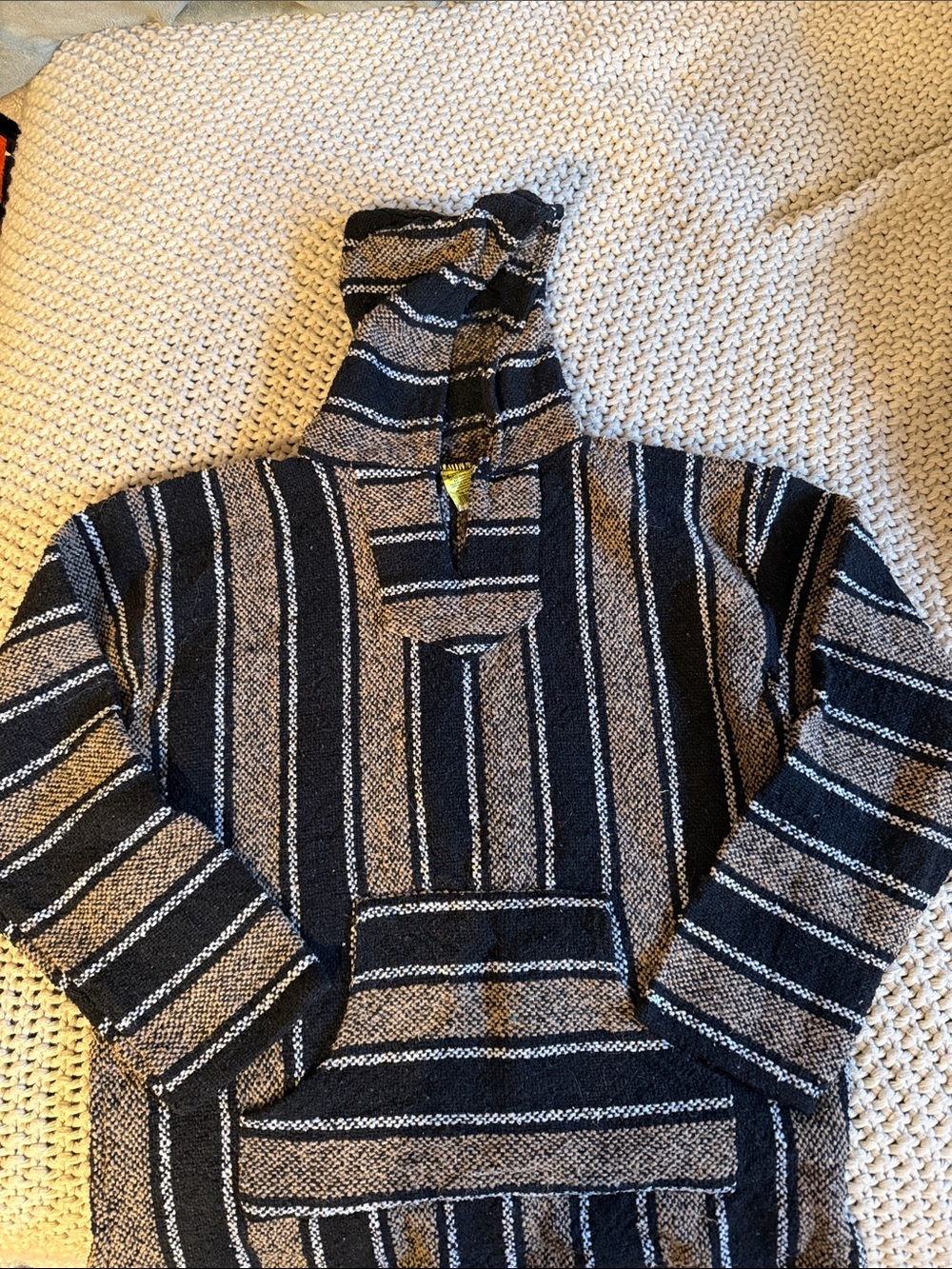 Striped Hooded Baja Sweater - Black & Cream